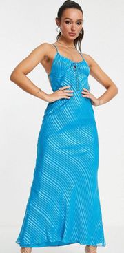 blue on blue striped maxi dress