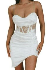 One and Only Collective Corset Style Lace Inset Mini Dress White Size Large NWT