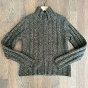 Cable Knit Zip-up Mockneck Cardigan Sweater in Olive Green Heather Size Large