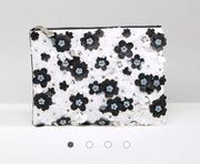 ASOS mono floral embellished zip top clutch bag - black & white