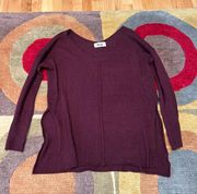 Burgundy Maroon V Neck Sweater Side Slits Size Small / Medium