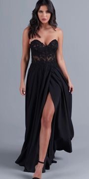 Sheer-Bodice Long  Sweetheart Prom Dress