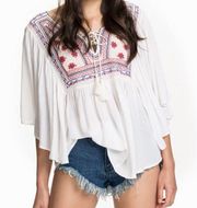 Love Tree White Boho Embroidered Peasant Top M