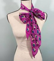 Vintage Fuchsia Leaves Graphics Silk Scarf/ Head Band No Tag 66 x 5.5