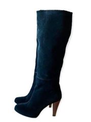 Joie Caviar Black Suede Tall Heeled Boots With Stitching detail