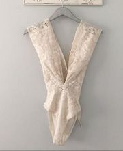 Anthropologie Mes Demoiselles Cream Lace Fanti Deep V Bodysuit NEW