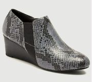 Vionic Stanton Wedge Ankle Boot Bootie Grey Black Snakeprint 8.5 Arch Support