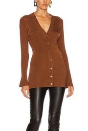 L’AGENCE Lucas Long Cardigan Rib Knit Brown Nylon Stretch Bell Sleeves Womens S