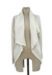 Brochu Walker White Tencel Linen Open Front Waterfall Blazer Jacket Size Medium