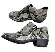 Arizona Zip Up Ankle Boot 9.5 Black Cream Snake Print Block Heel