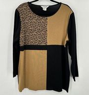 Exclusively‎ Misook Black Brown Animal Print Long Sleeve Shirt Size 1X