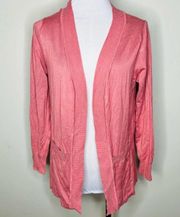 Cardigan MEDIUM Pink Open Front Patch Pockets Knit Barbiecore