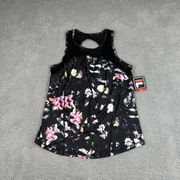 Sport‎ Tank Top Women Medium Black Floral Activewear Flowy Open Back