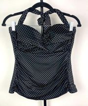 Miraclesuit Black White Polka Dot Retro Ruched Side Seams Tankini Swimsuit Top