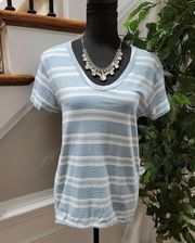 Dylan Women's Blue & White Short Sleeve Scoop Neck Pullover Blouse Size Small