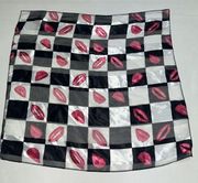 Vintage Space Age Scarf Black White Pink Lips Check 20" Square Womens Ladies