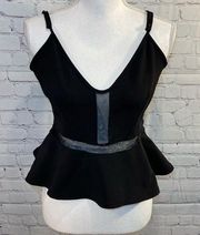 Peplum Blouse with Sheer Panels Black-Medium