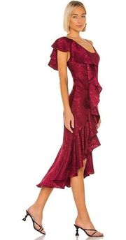 House of Harlow 1960 x REVOLVE Georgeta Dress Red Size Small NWT Midi Length