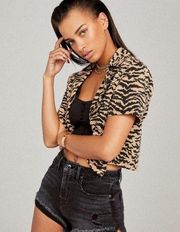 Good American Animal Print Button Up Shirt Top