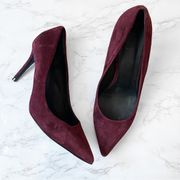 Theory City Pump Heels Suede Pointed Toe Plum Oxblood Slip On Size 36.5