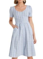 Draper James Linen Button Front Dress in Blue size 0