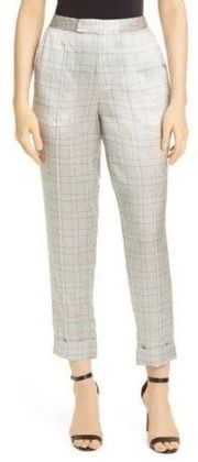 Cami NYC The Haney Glen Plaid 100% Silk Satin Grey Silver Pants Medium M