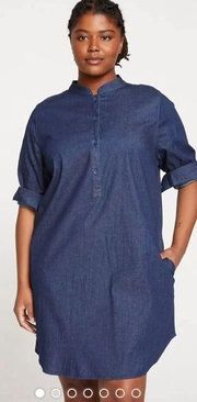 Universal Standard Hannah Stretch Cotton Chambray Shirtdress Dark Indigo S