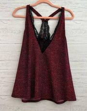 Daytrip Red Leopard Print Lace Trim Tank Top Size L