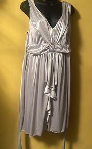 Ruby Rox  size 2X satin look silver dress low neck and rhinestone buckle with tie