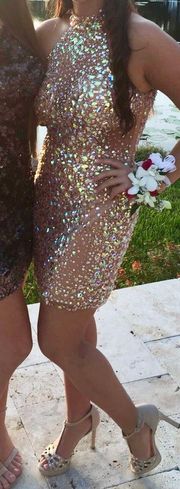 Dave And Johnny Gold Beaded Homecoming Dress