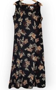 Vintage Studio I Black Brown Tropical Hawaiian Midi Dress 16