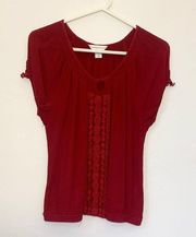 Christopher & Banks dark red short sleeve blouse size M