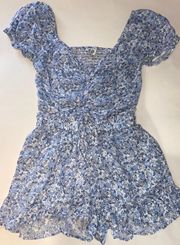 Matching  Crop Top, High Rise Ruffle Shorts Blue Floral Set Size XS