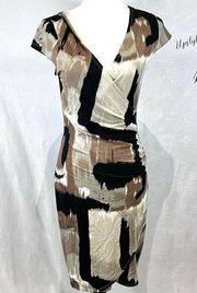 Ann Taylor black tan and mocha ruched faux wrap dress size XS