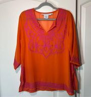 Gretchen Scott Embroidered Sheer Tunic Size: Medium