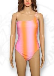 Kendall & Kylie One Piece One Shoulder Swimsuit Ombre Pink & Orange Size L