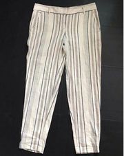 LOFT Women Size 8 Linen Blend Striped Fluid High Waist Pants White