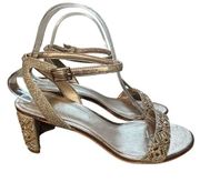 Pelle Moda Gold Glitter & Rhinestone Embellished Block Heel Sandal - size 7.5M