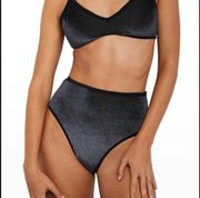 NWT Onia Noah Velvet Swim Bikini Bottom Ribbed Black High-Waisted Bottom Large