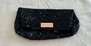 Victoria’s Secret Black Sequin Clutch Purse Zipper Pocket Rose Finish Hardware