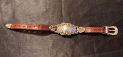 Vintage 1994/1996  #07255 Silver Plate Leather Strap Bracelet  8”  Dimensions  Western country chic Americana rustic farmhouse cottage