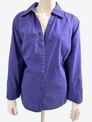 Ann Taylor EST. 1954 Purple Cotton Polyester Spandex Collared Neckline Button Up