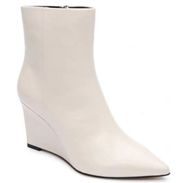 Sanctuary Pacer Cream Leather Wedge Mid Calf Pointed Toe Booties Size 9 New