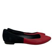 Theory Lili Red & Black Two Toned Leather Pointed Toe Flats 39