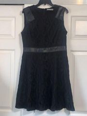 MARC NEW  ANDREW MARC Black Lace Faux Leather Accent Black Dress