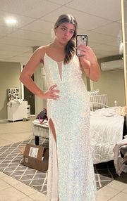 prom dress white iridescent sequin