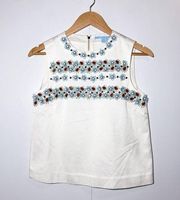 DRAPER JAMES Embellished Floral Beaded White Sleeveless Tank Top