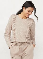 NWT Tan & Pink Floral Print Ruffle Front Sweatshirt