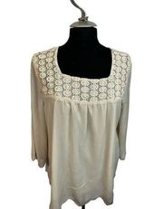 Lazy Kay size L beige blouse with floral lace top