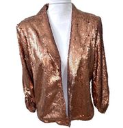 TCEC Copper Sequin Collared Jacket Blazer EUC Rose Gold Party Club Large